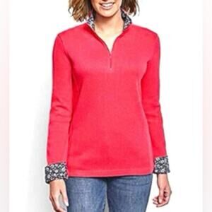 The Orvis Pullover Quarter Zip Coral Pink Floral Collar Long Sleeve